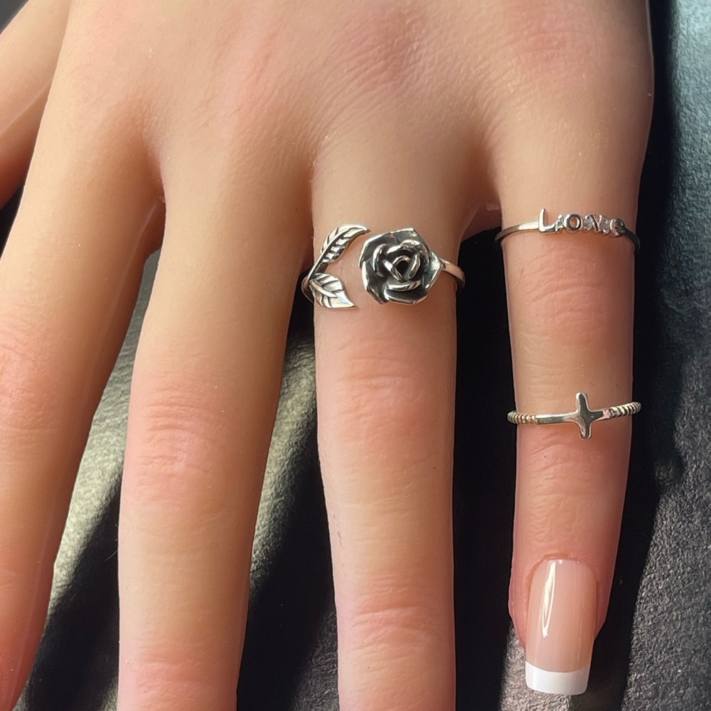 Solid 925 Silver Rose Flower Ring Adjustable Size… - image 5